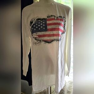 White Long Sleeve Shirt with American Flag Large Women's